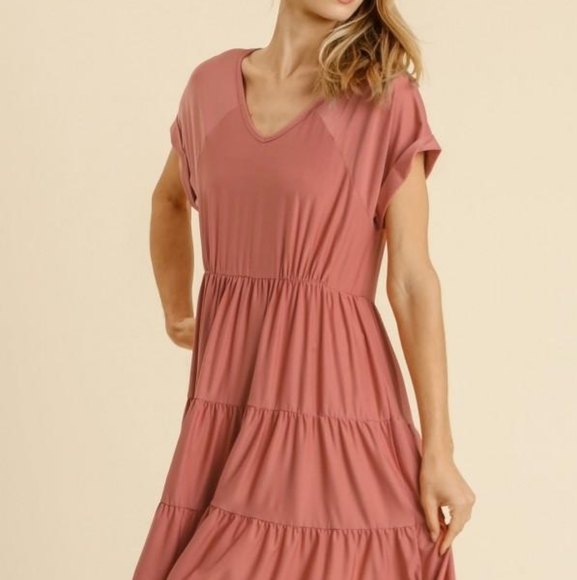 Umgee Canyon Clay V-Neck Tiered Babydoll Dress - Picture 9 of 13